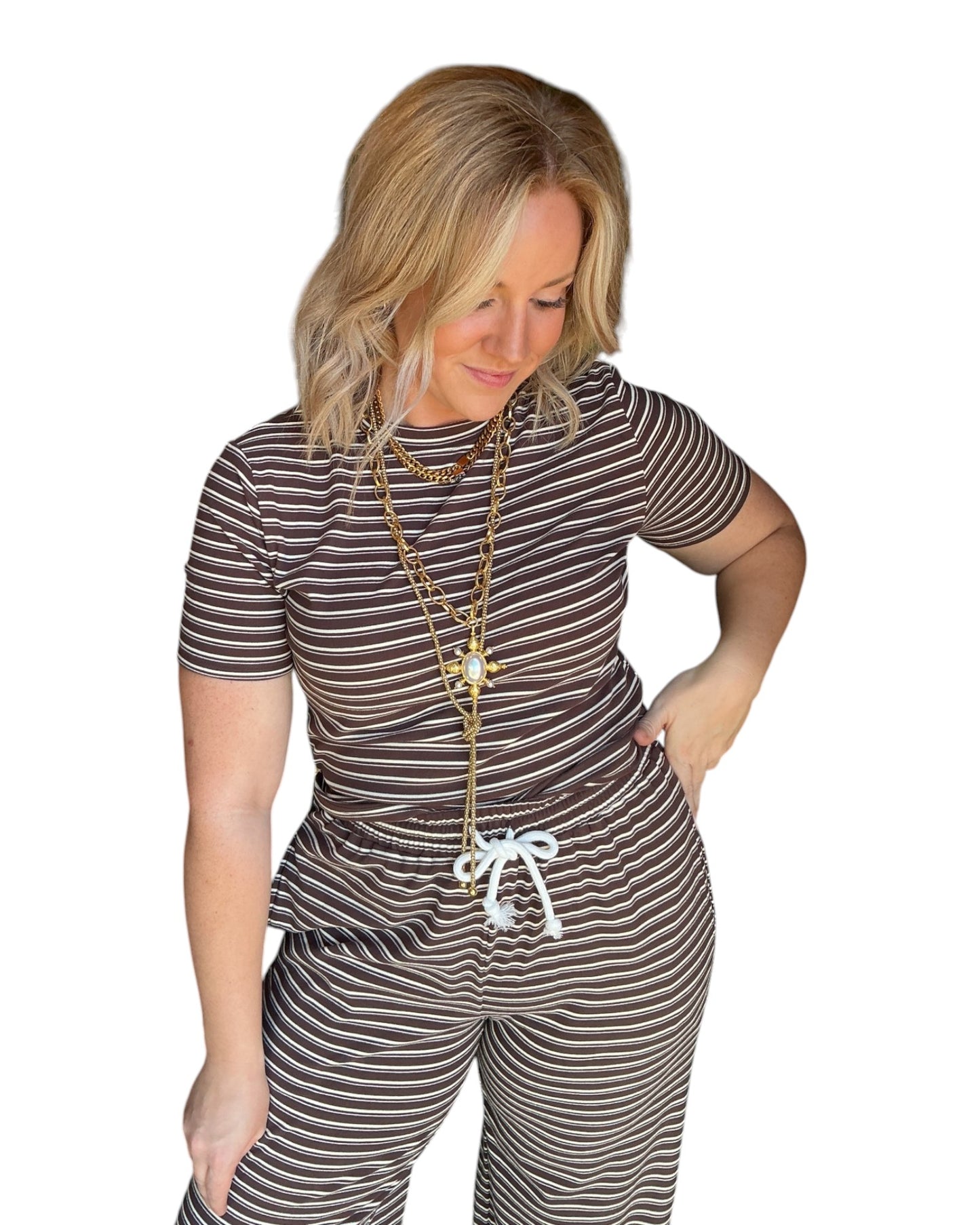 Everyday Ease Striped Lounge Set - Brown