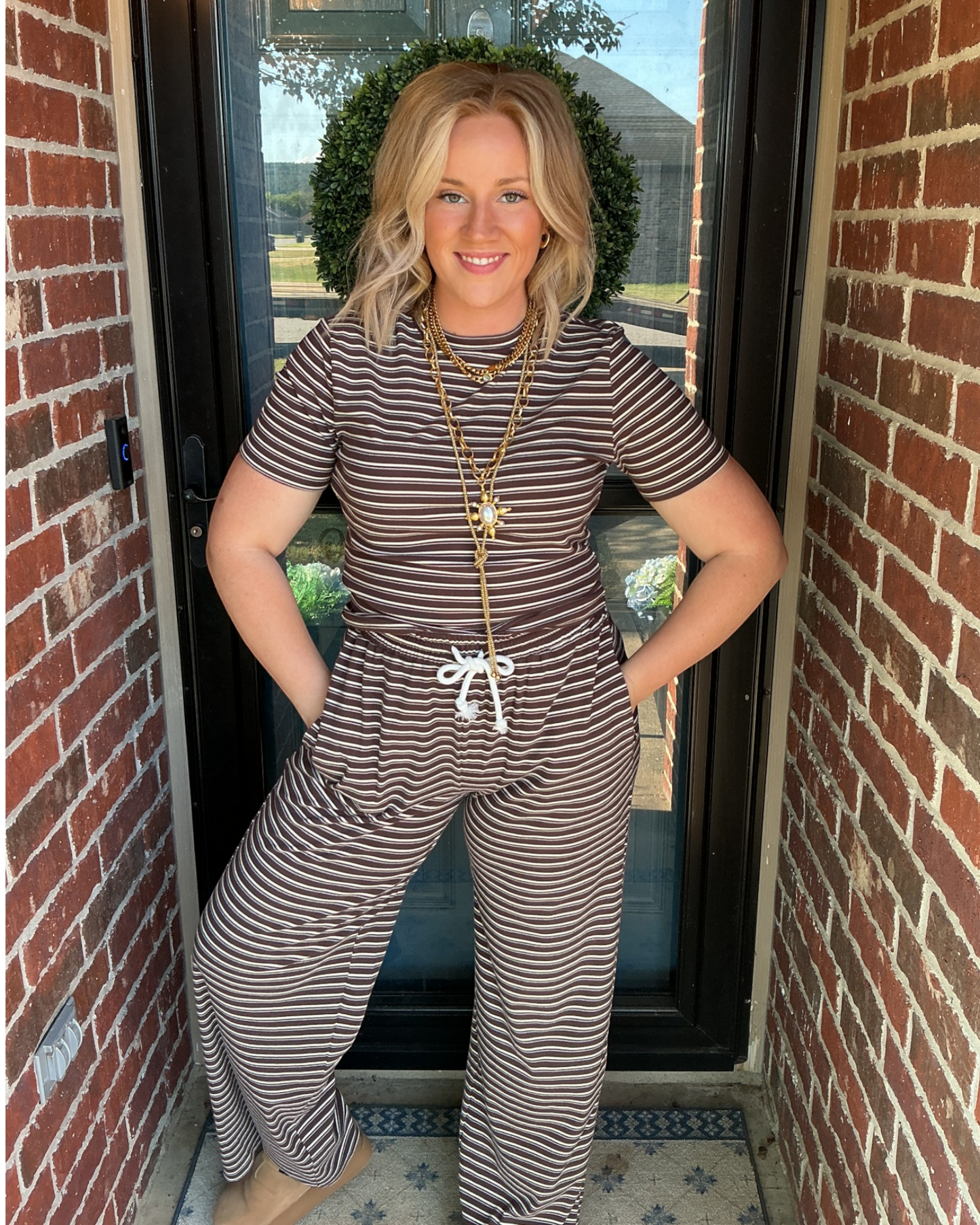 Everyday Ease Striped Lounge Set - Brown