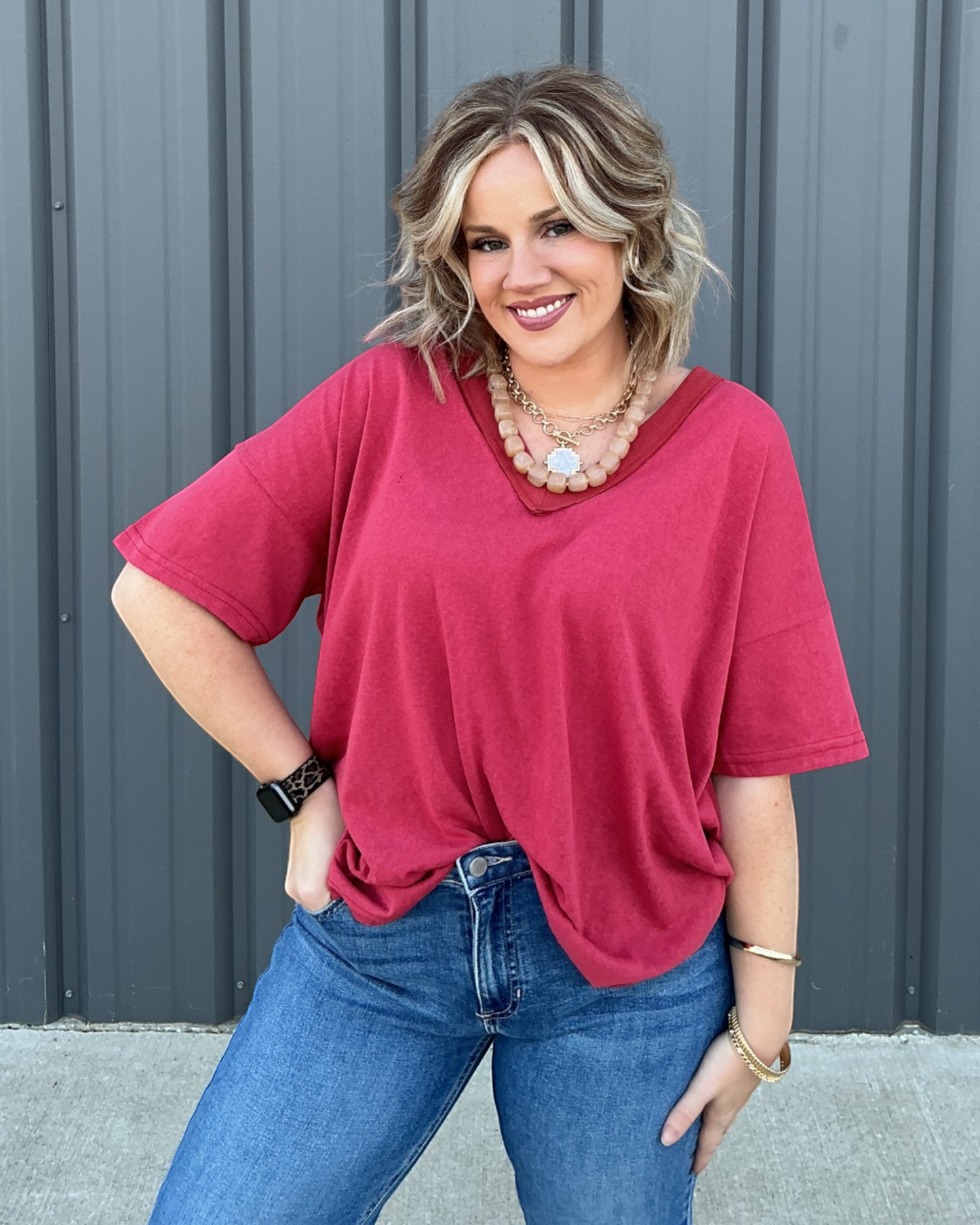 Sloane V-Neck Top - Red
