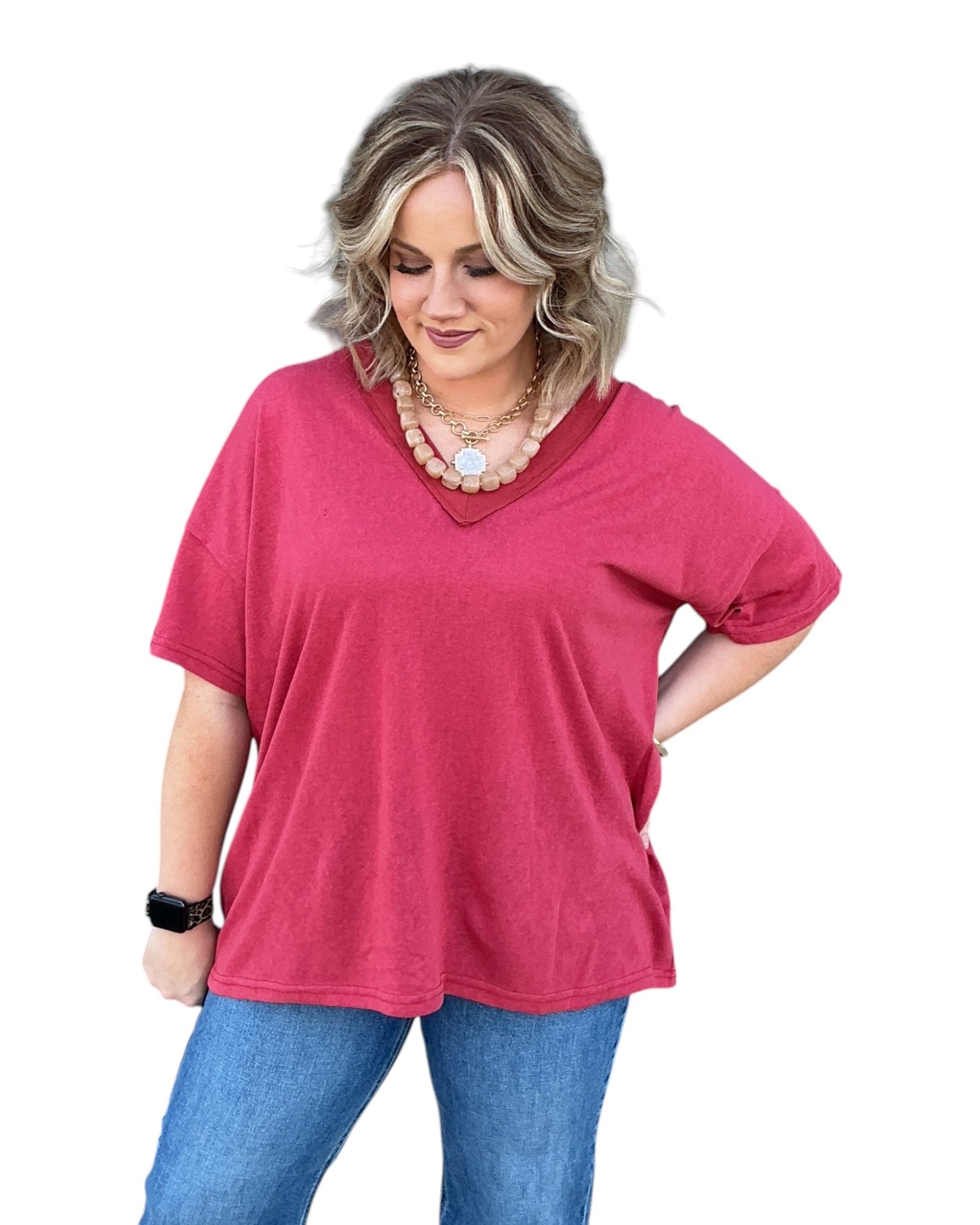 Sloane V-Neck Top - Red
