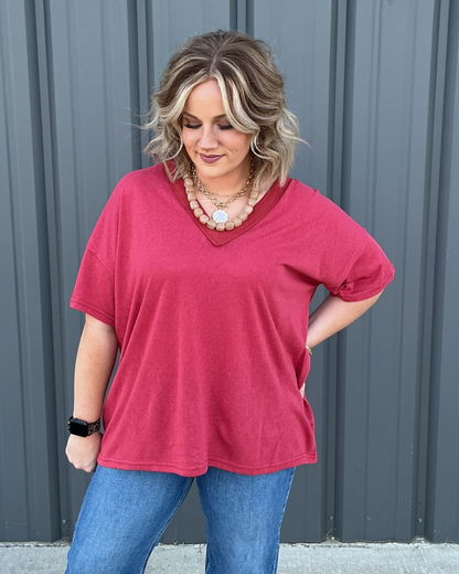 Sloane V-Neck Top - Red