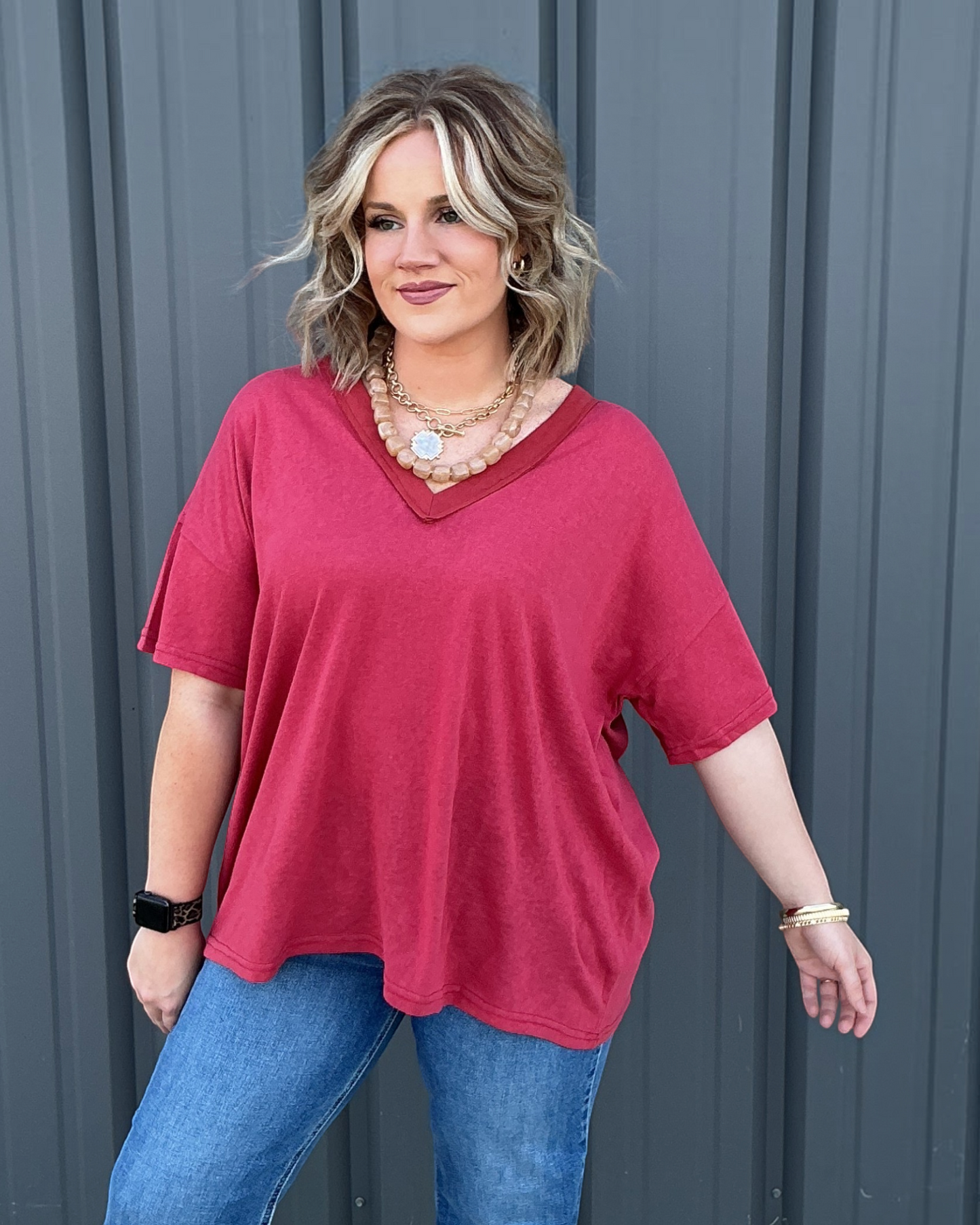 Sloane V-Neck Top - Red