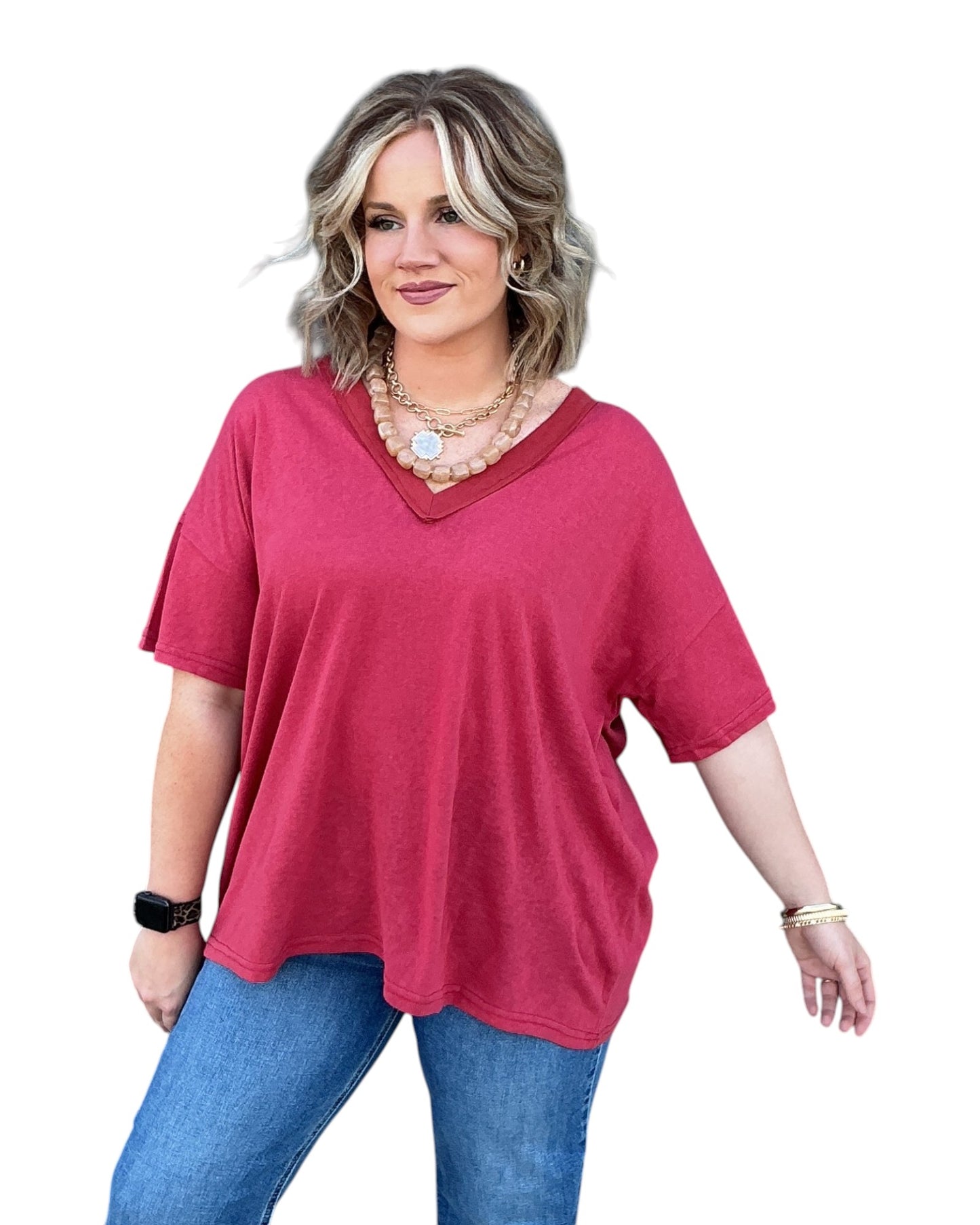 Sloane V-Neck Top - Red