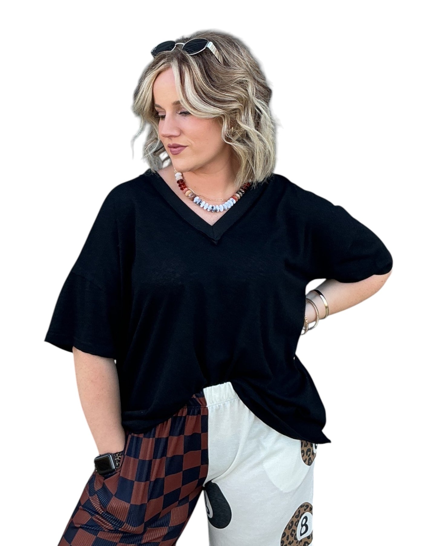 Sloane V-Neck Top - Black