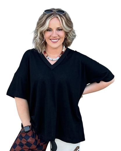 Sloane V-Neck Top - Black
