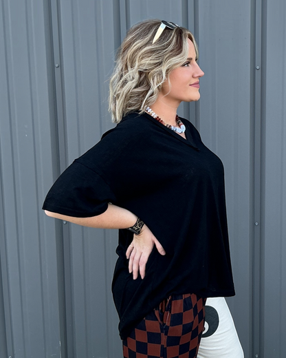 Sloane V-Neck Top - Black