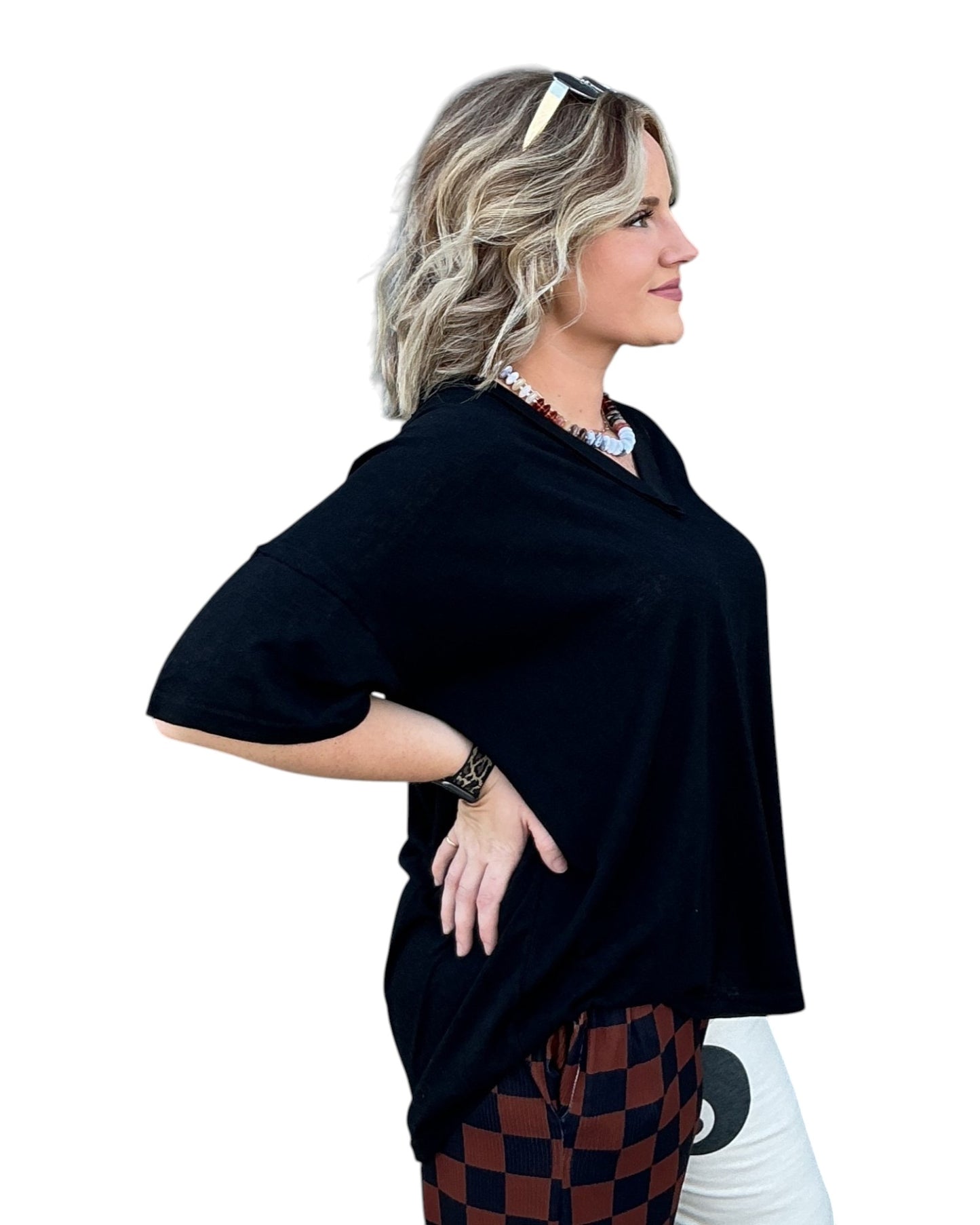 Sloane V-Neck Top - Black