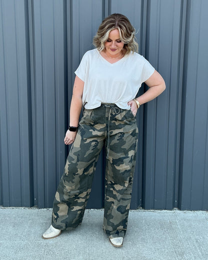 Pleated Drawstring Utility Trouser