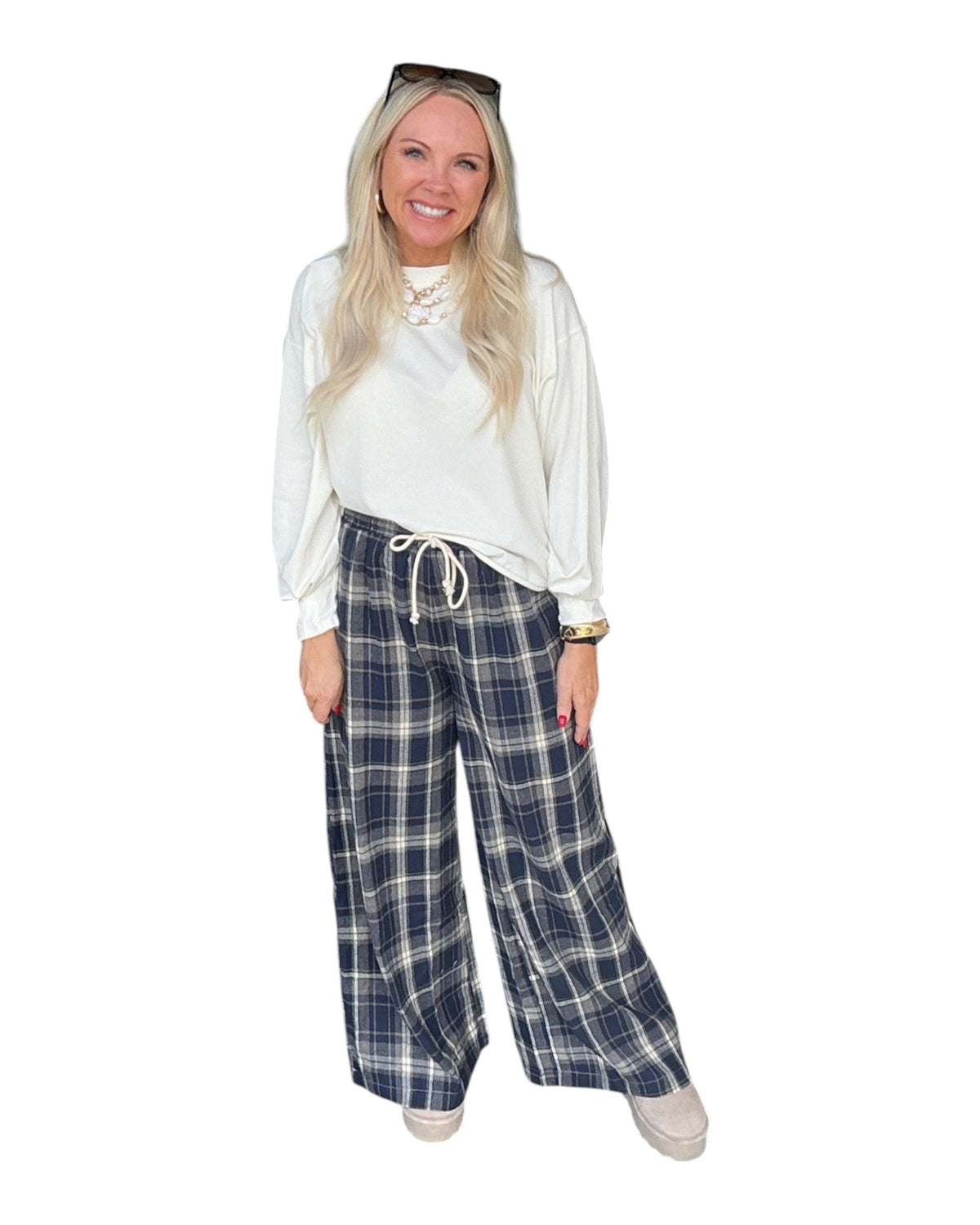 Nineties Noise Plaid Pants - Navy