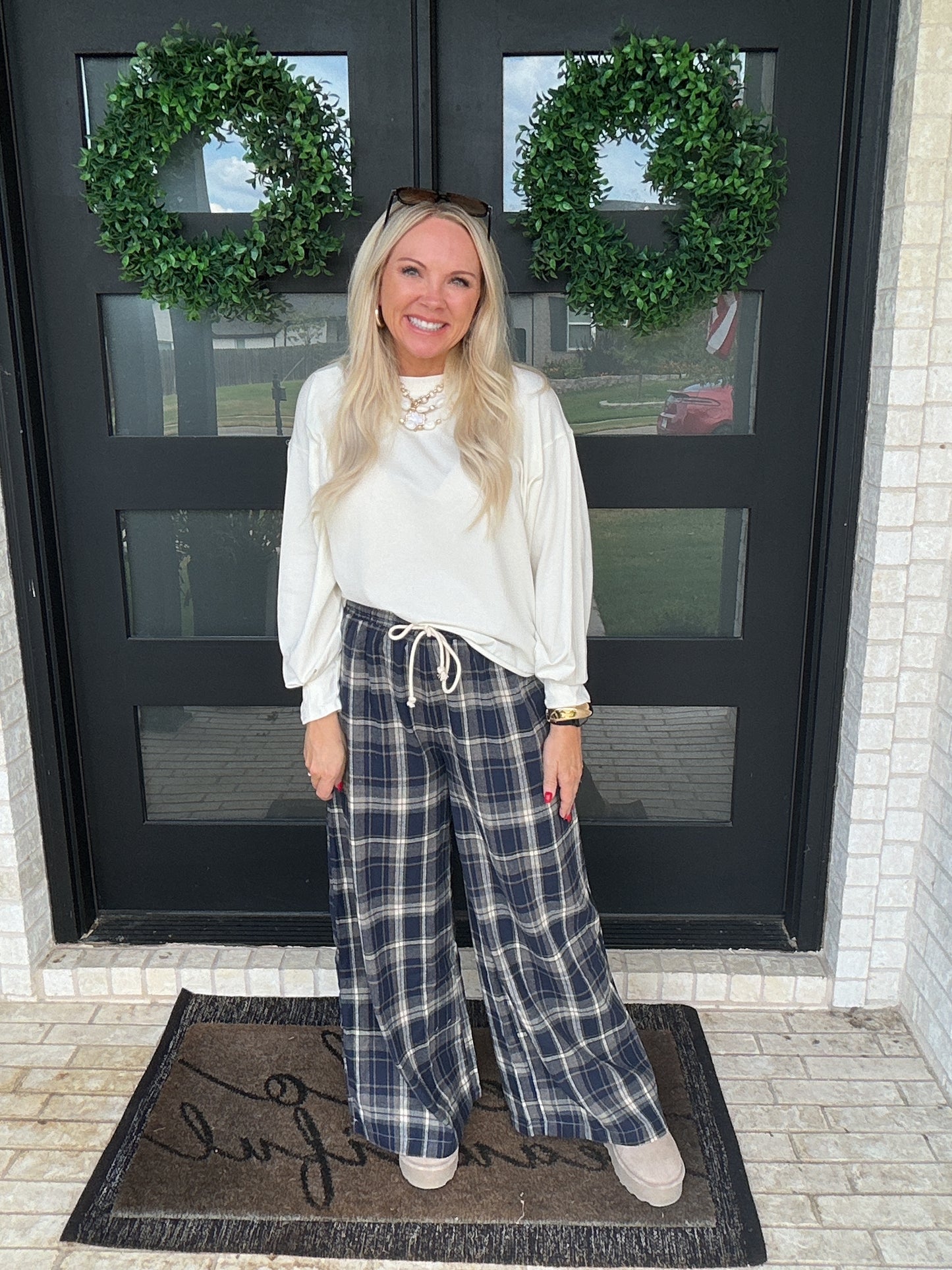 Nineties Noise Plaid Pants - Navy