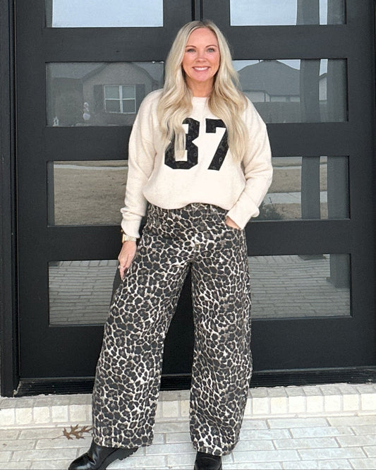 Leopard Print Barrel Pants