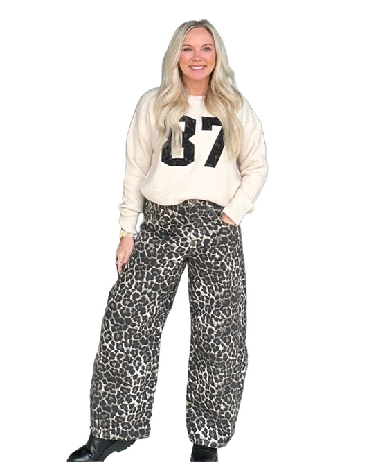 Leopard Print Barrel Pants