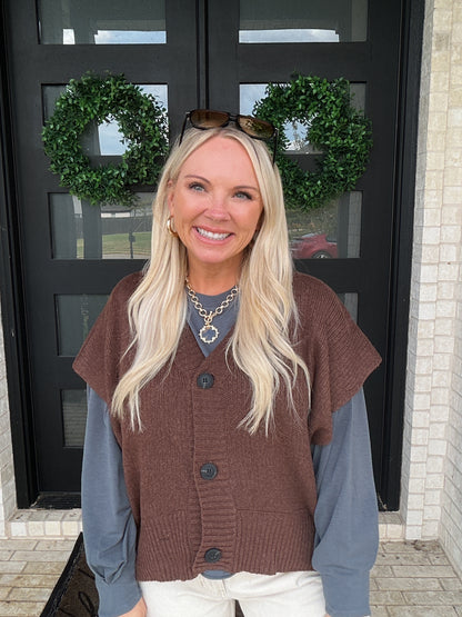 On the Button Cardigan - Brown