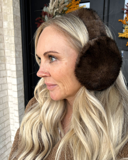 Plush Winter Ear Warmers - Mocha Mink