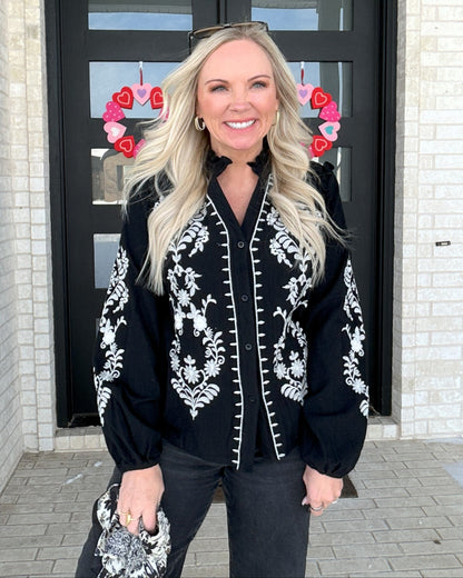Ink & Ivory Embroidered Blouse