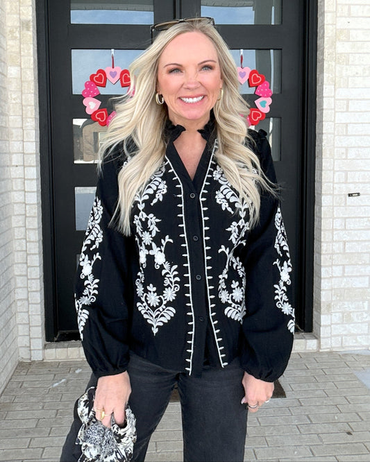 Ink & Ivory Embroidered Blouse