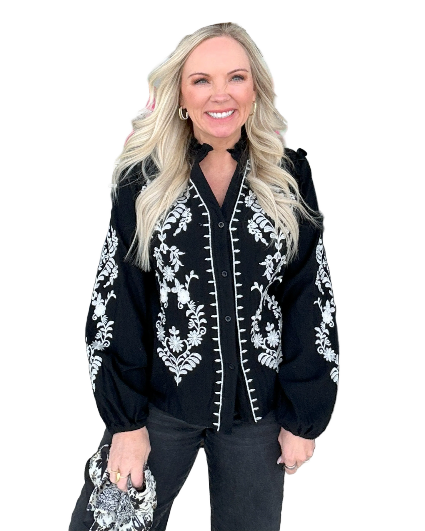 Ink & Ivory Embroidered Blouse