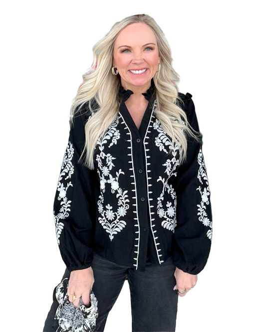 Ink & Ivory Embroidered Blouse