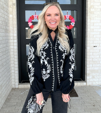 Ink & Ivory Embroidered Blouse