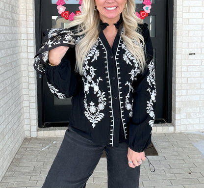 Ink & Ivory Embroidered Blouse