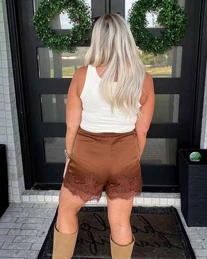 All About Lace Shorts - Brown