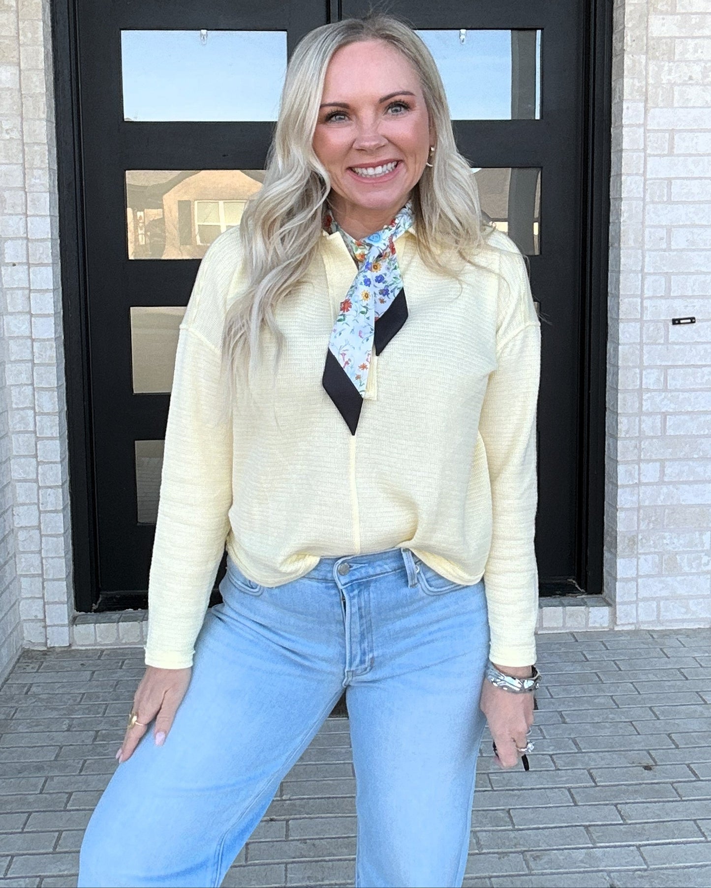 Soft Yellow Collared Knit Top