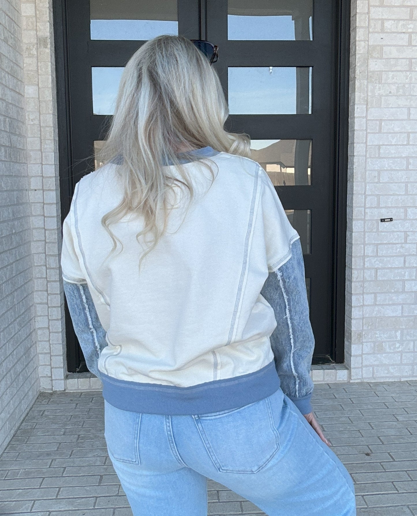 Denim Trim Colorblock Pullover