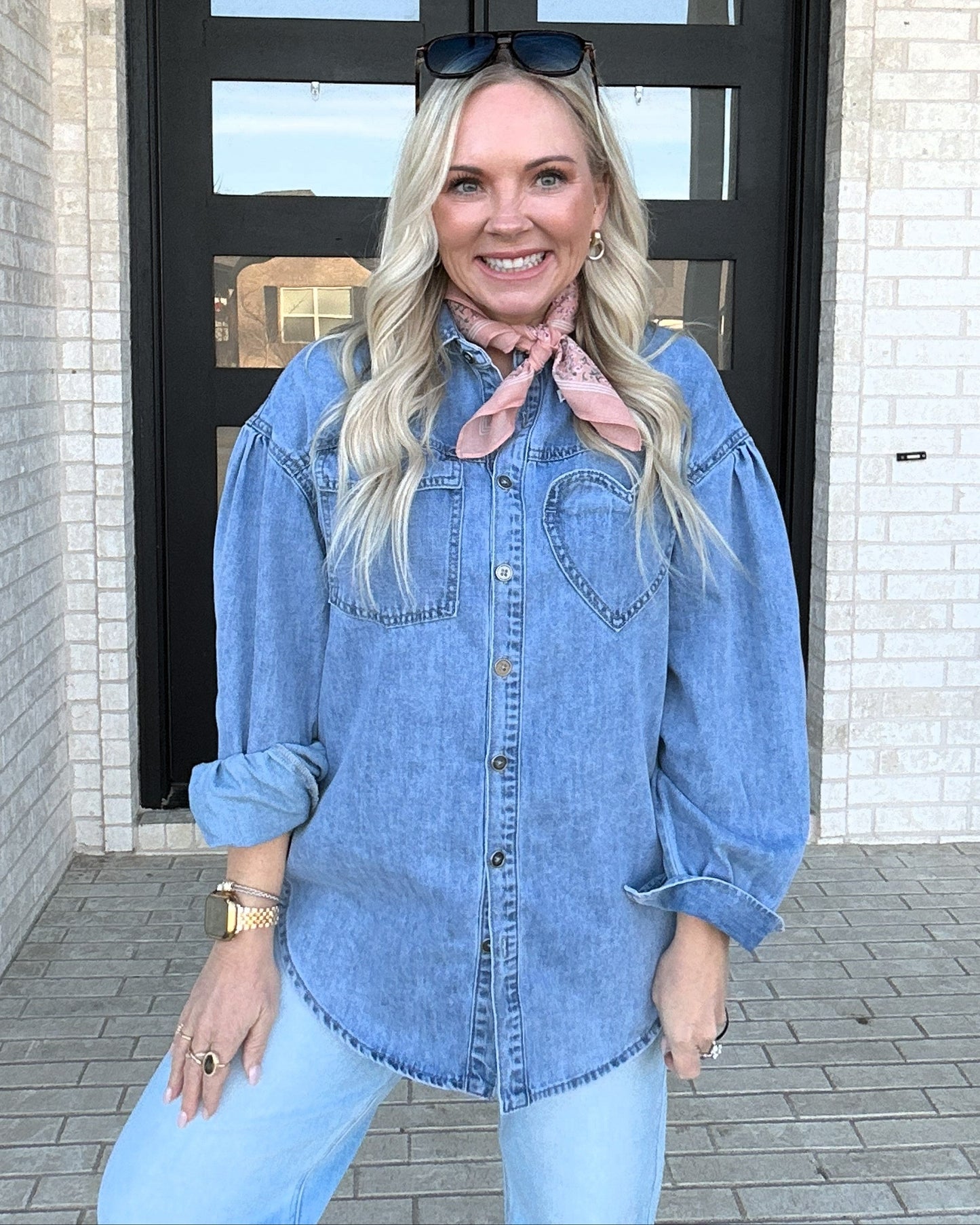 Heart Pocket Denim Button-Up