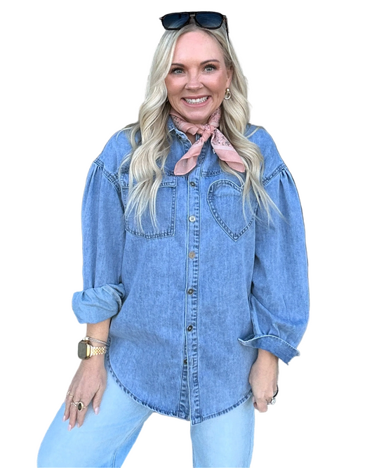 Heart Pocket Denim Button-Up