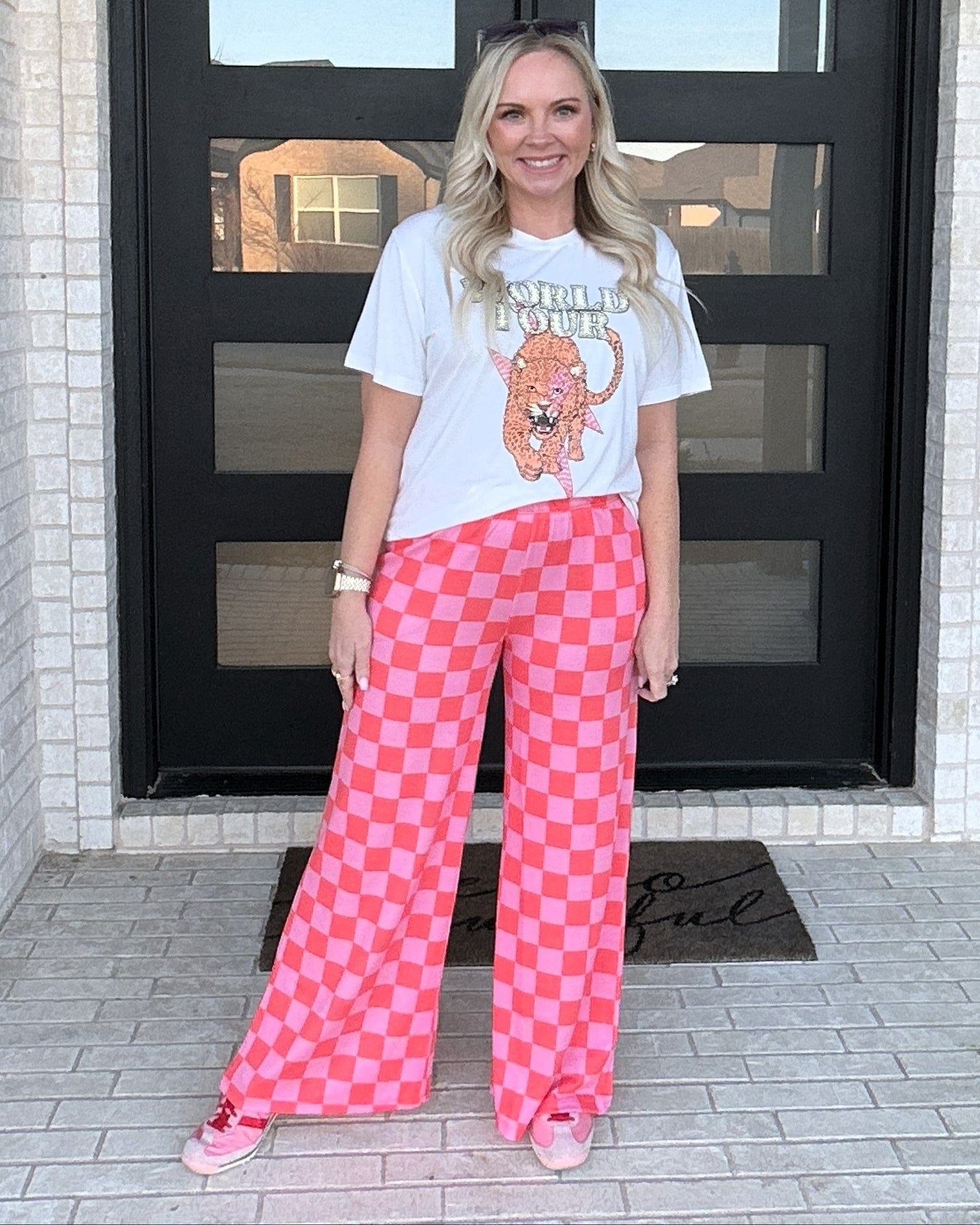 Pink Daydream Checker Knit Pants