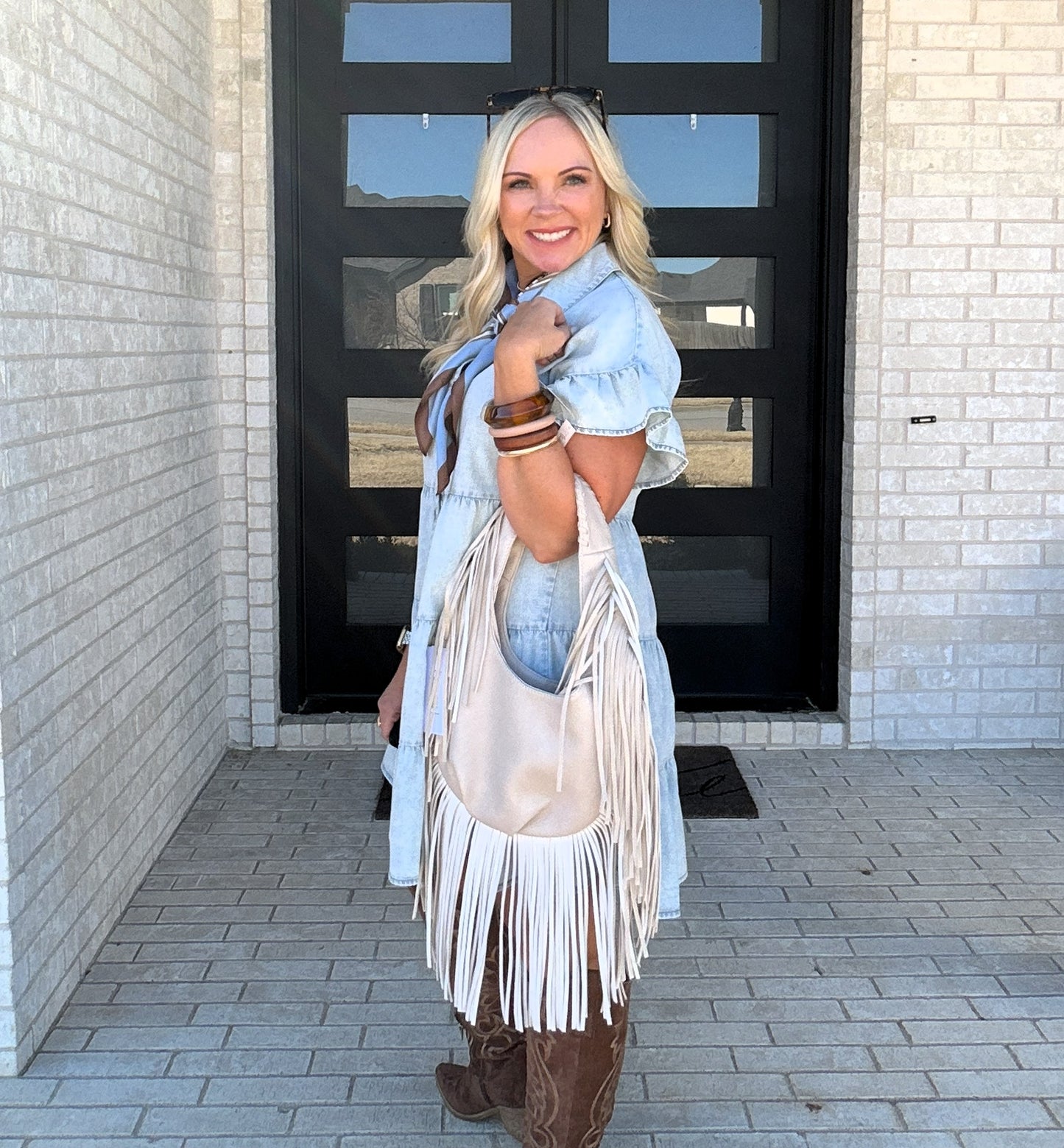 Blue Skies Chambray Tiered Dress
