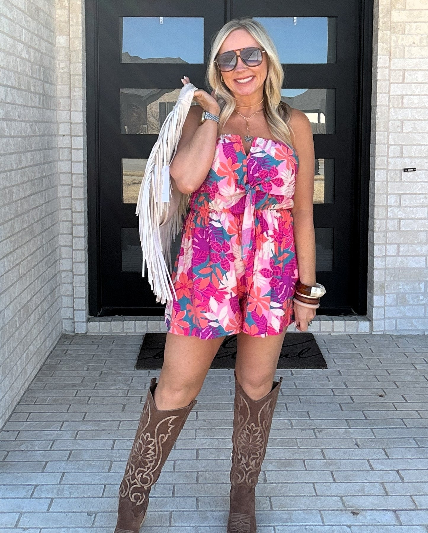 Cactus Bloom Lace-Up Romper