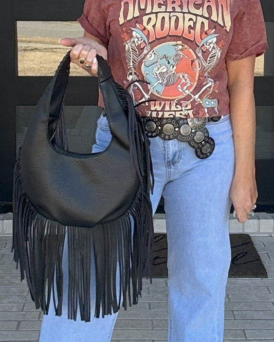 High Desert Fringe Hobo Bag - Black
