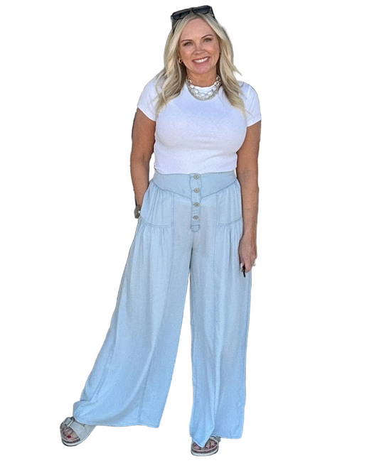 Golden Breeze Chambray Wide-Leg Pants