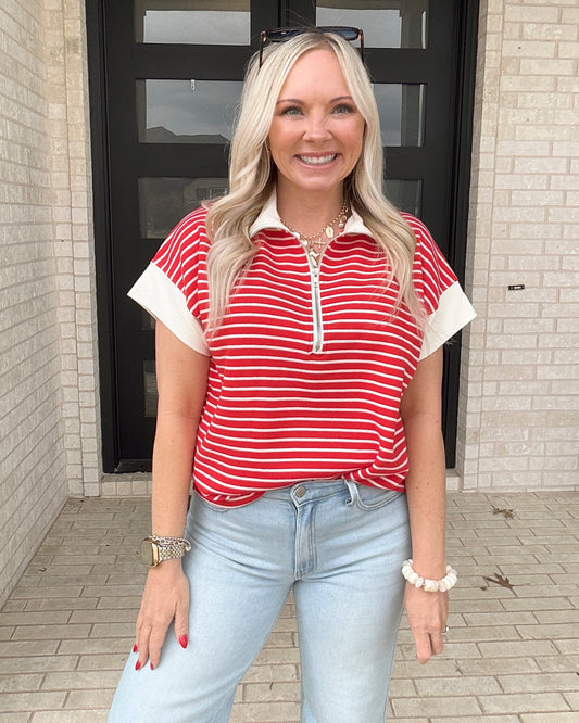 Marina Stripe Half-Zip Top
