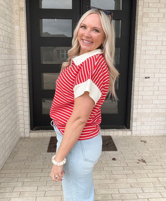 Marina Stripe Half-Zip Top