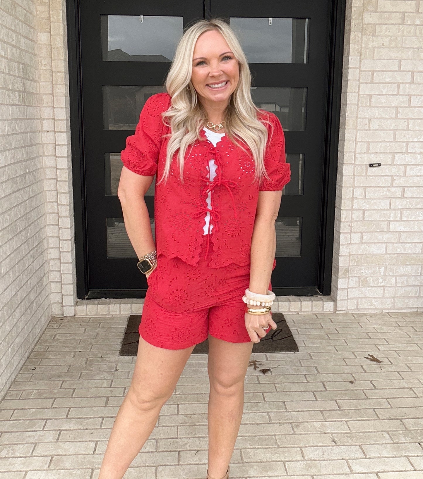 Scarlet Eyelet Tie Top