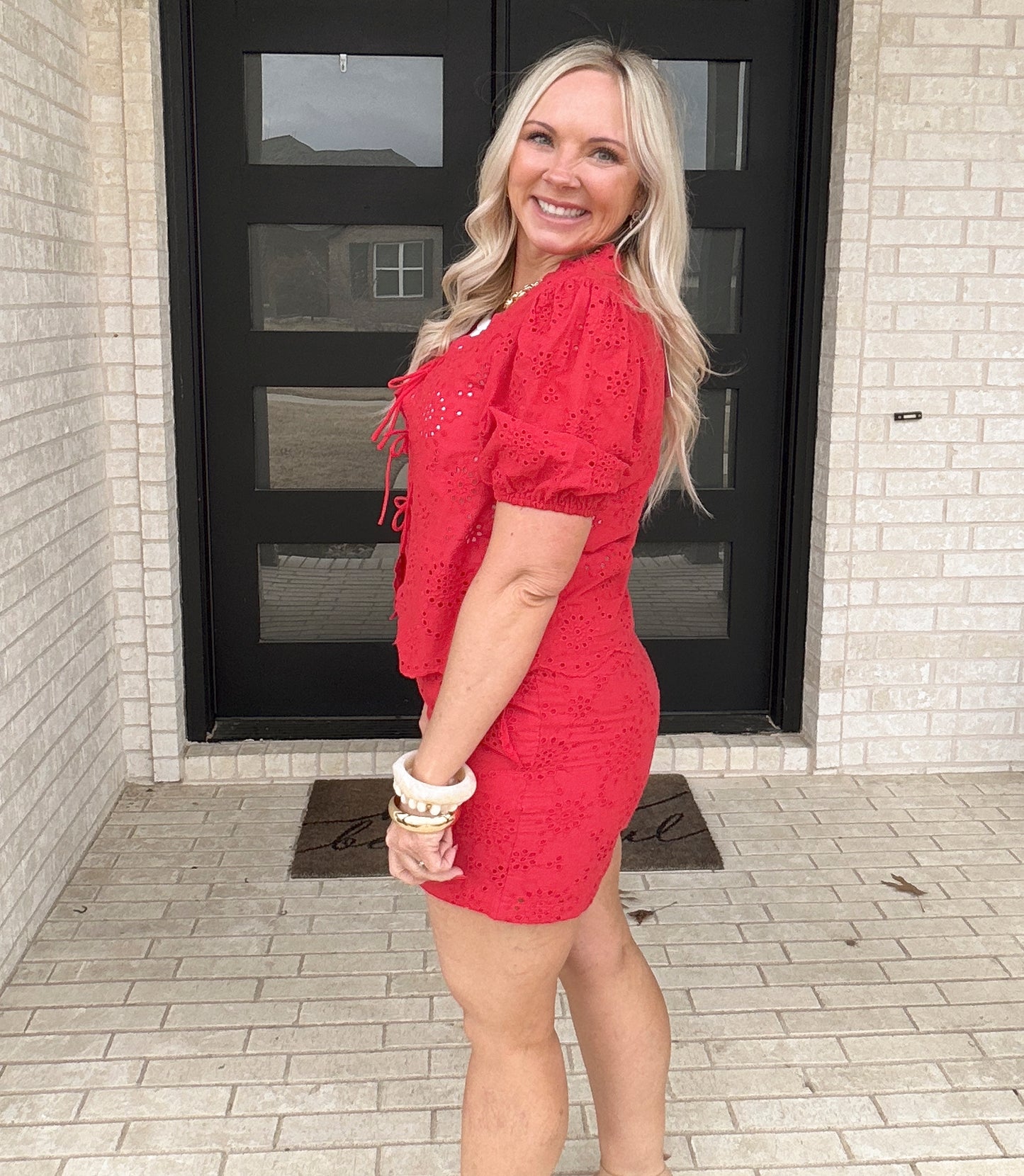 Scarlet Eyelet Tie Top