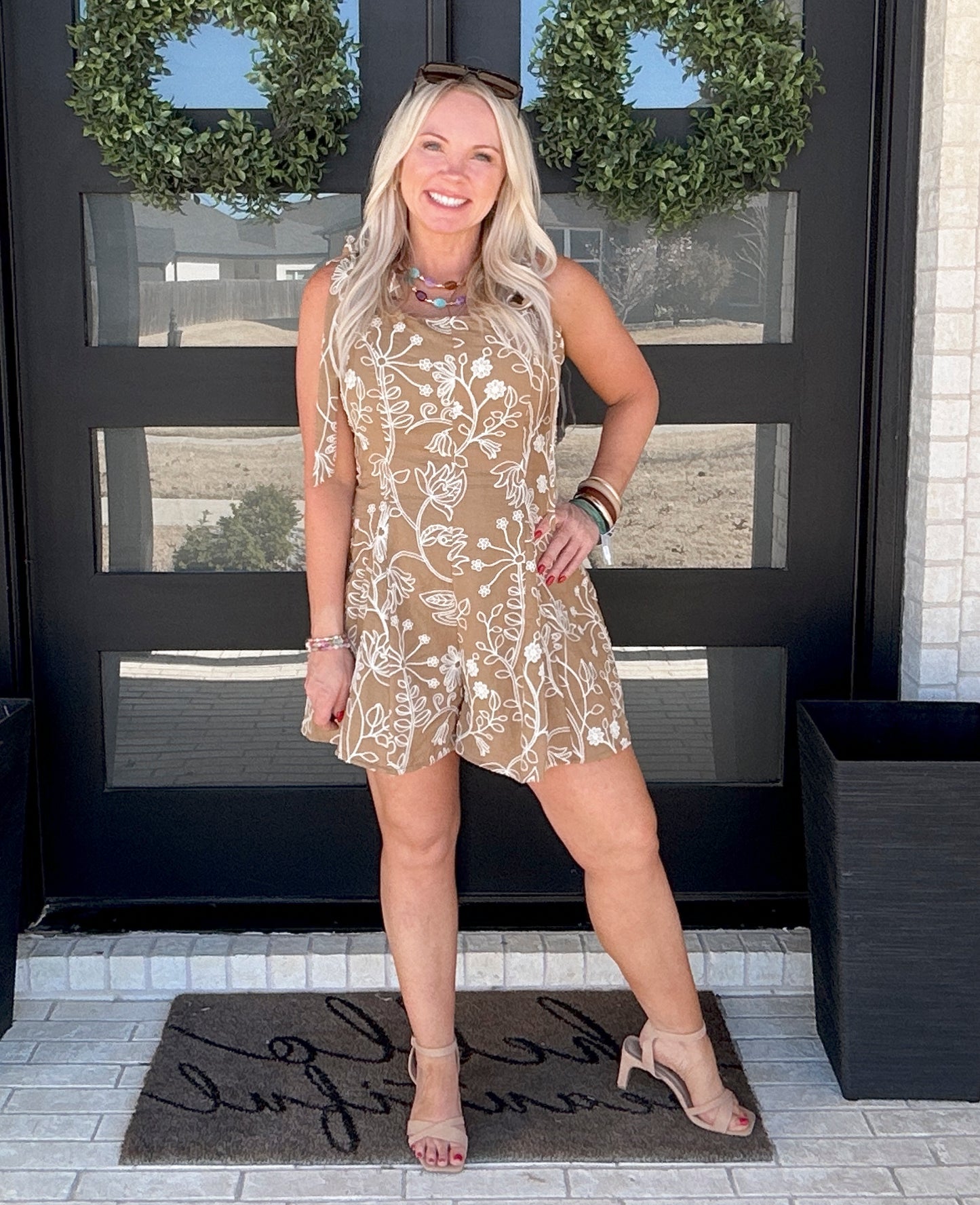 The Embroidered Linen Blend Romper