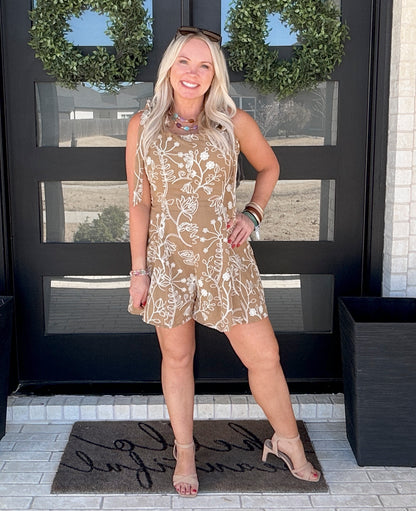 The Embroidered Linen Blend Romper