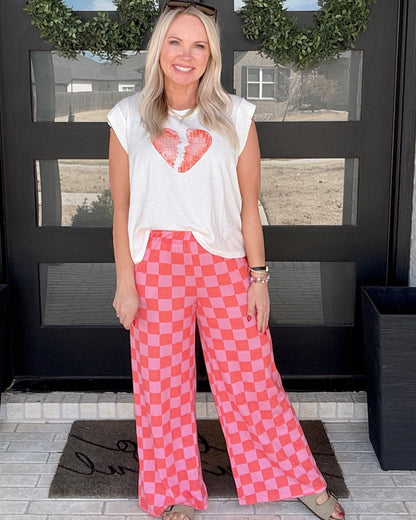 Pink Daydream Checker Knit Pants