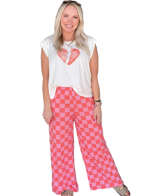 Pink Daydream Checker Knit Pants