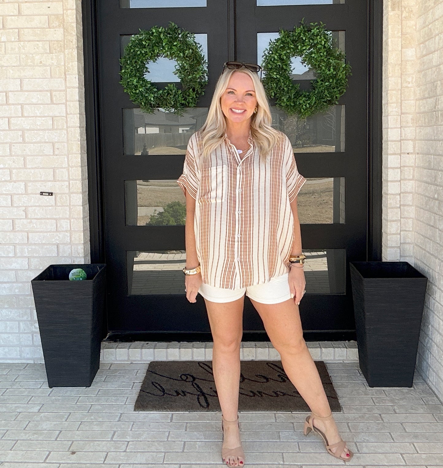 Desert Stripe Button Top