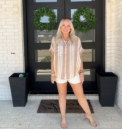 Desert Stripe Button Top