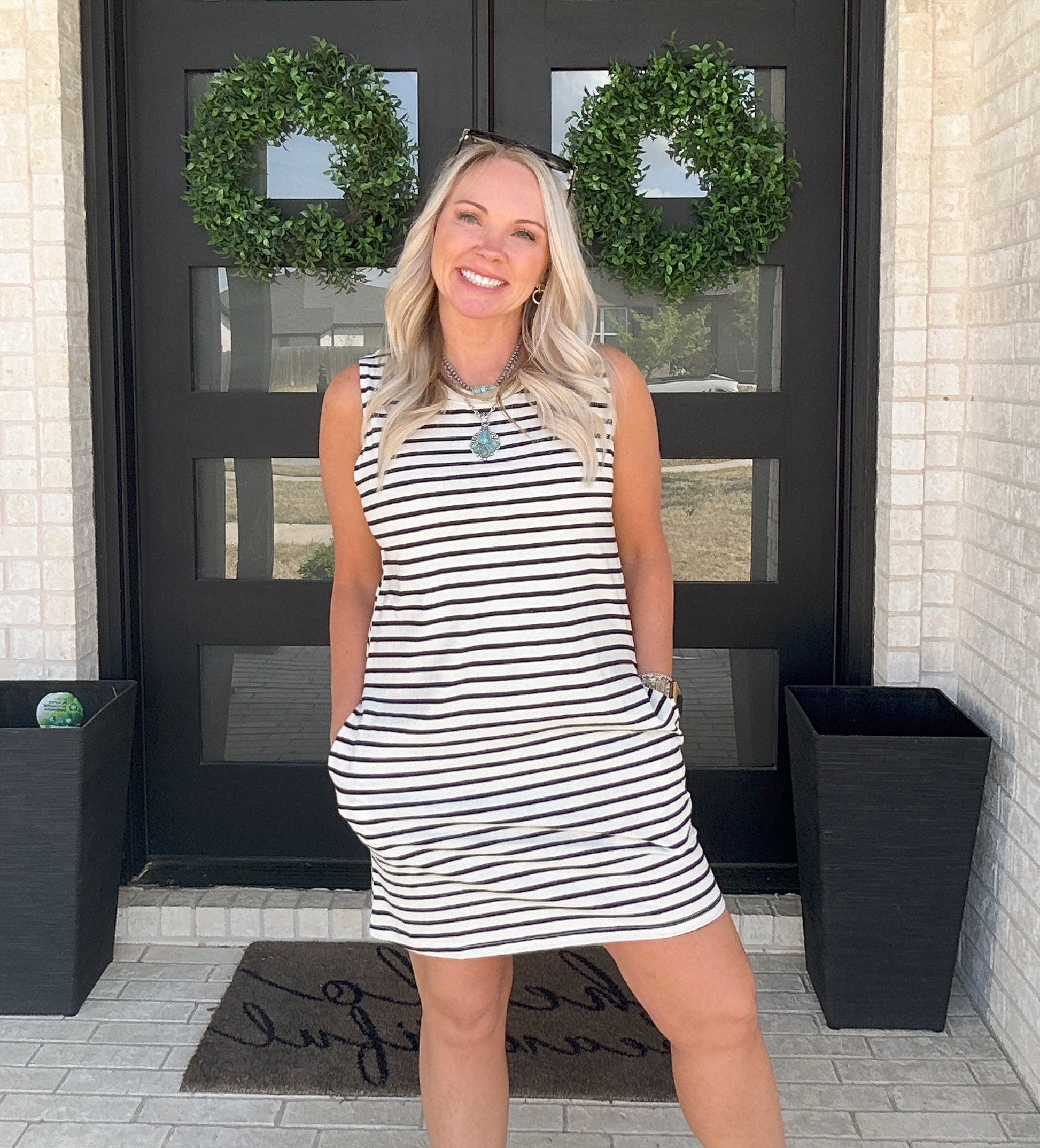 Everyday Stripe Tank Dress - Black & Ivory Stripe Sleeveless 100% Cotton Tank Dress