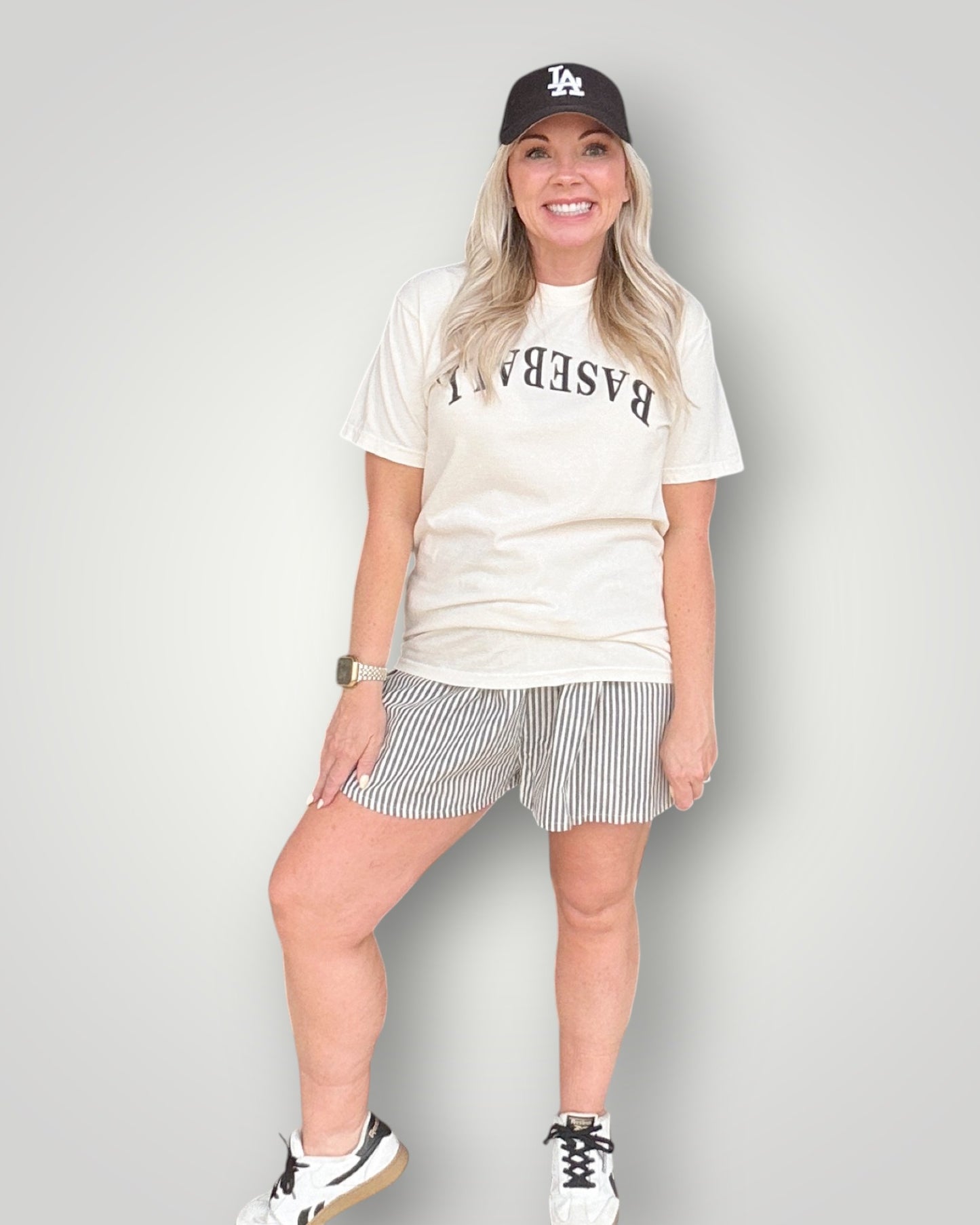 The Stripe Drawstring Short - Black