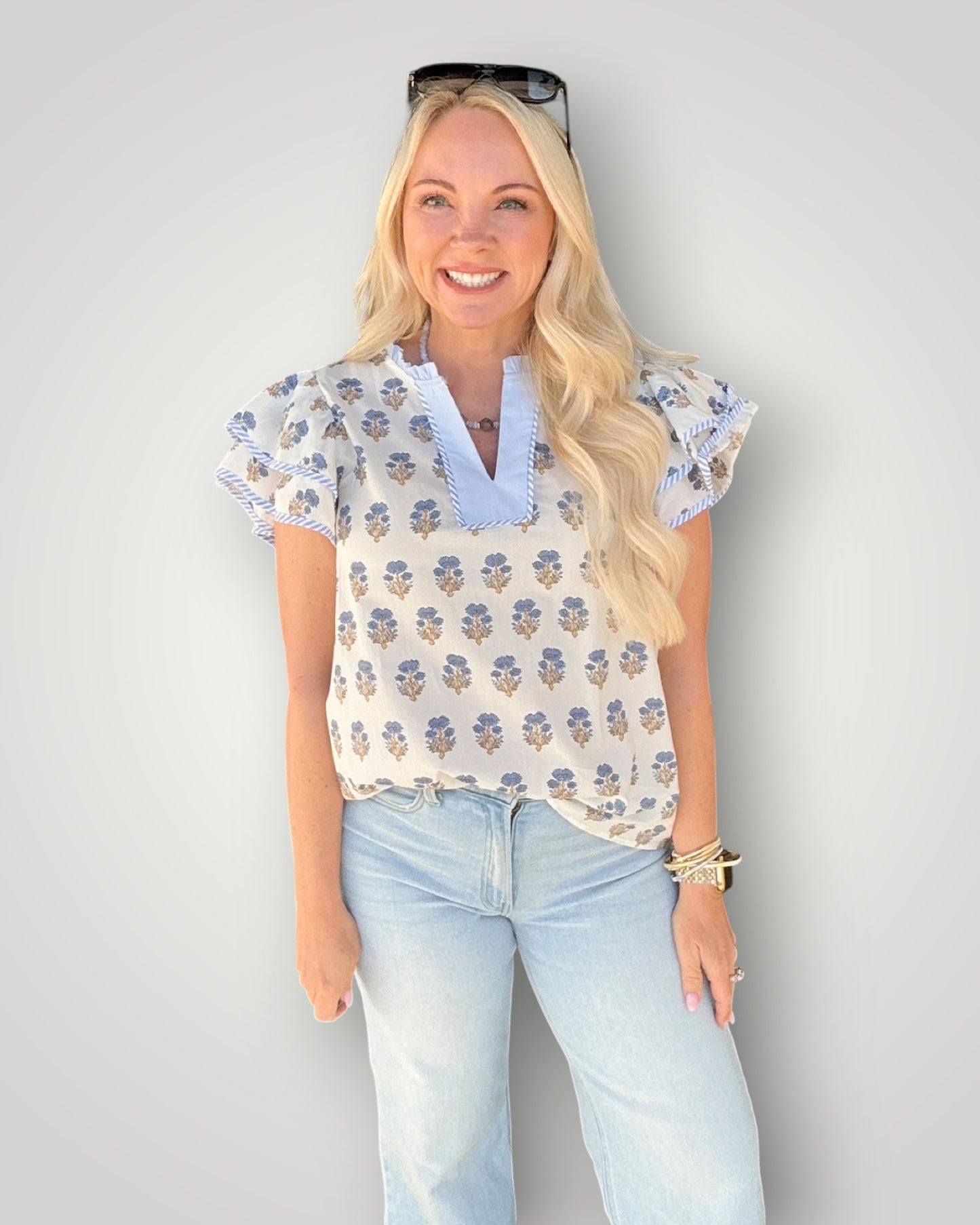 White Wildflower Flutter Top