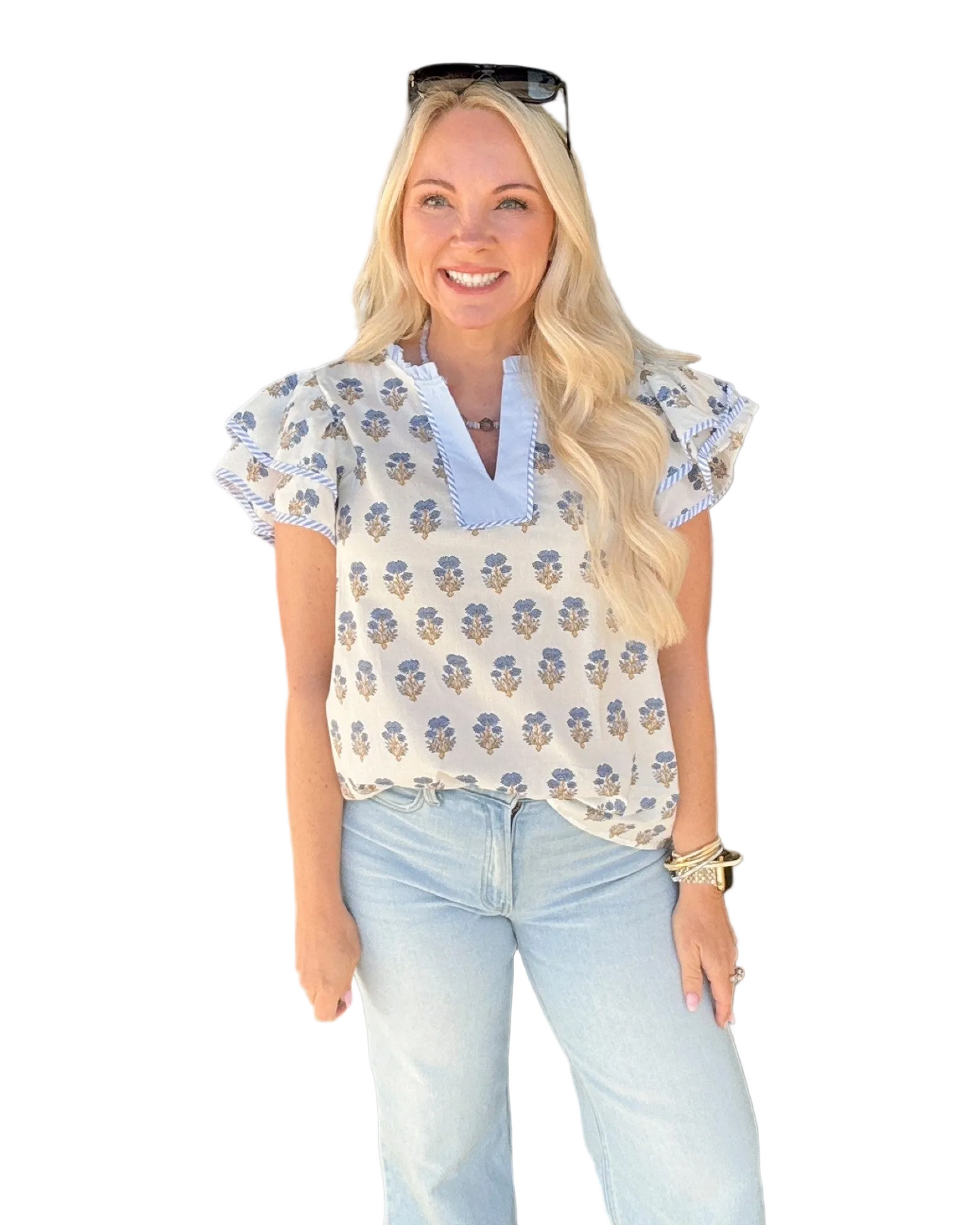 White Wildflower Flutter Top