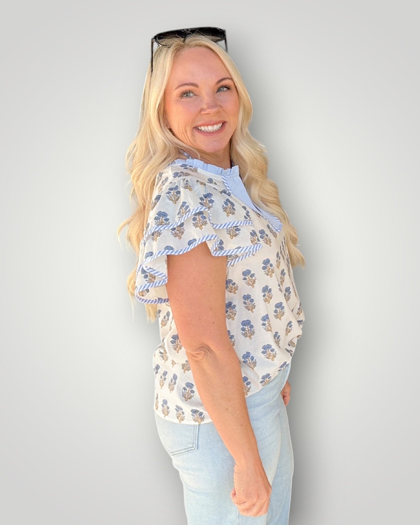 White Wildflower Flutter Top