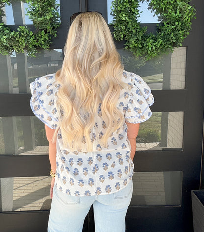 White Wildflower Flutter Top